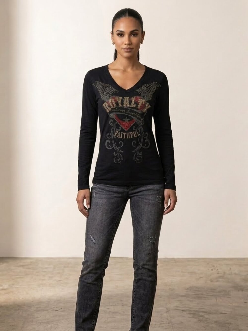 Cotty On Y2K Grunge Embellished Royalty Long Sleeve Top L